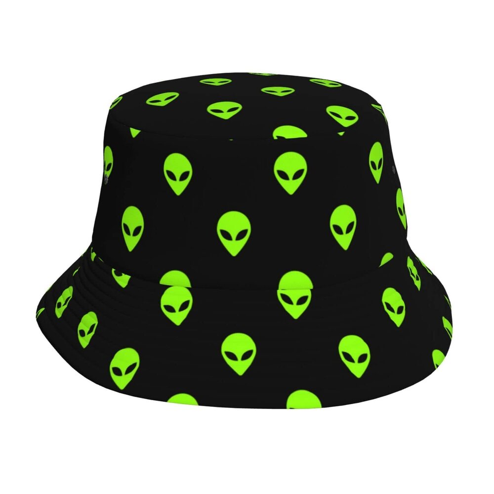 1157 Alien Cool Black Green Print Bucket Hat Fisherman Fishing Sun Cap
